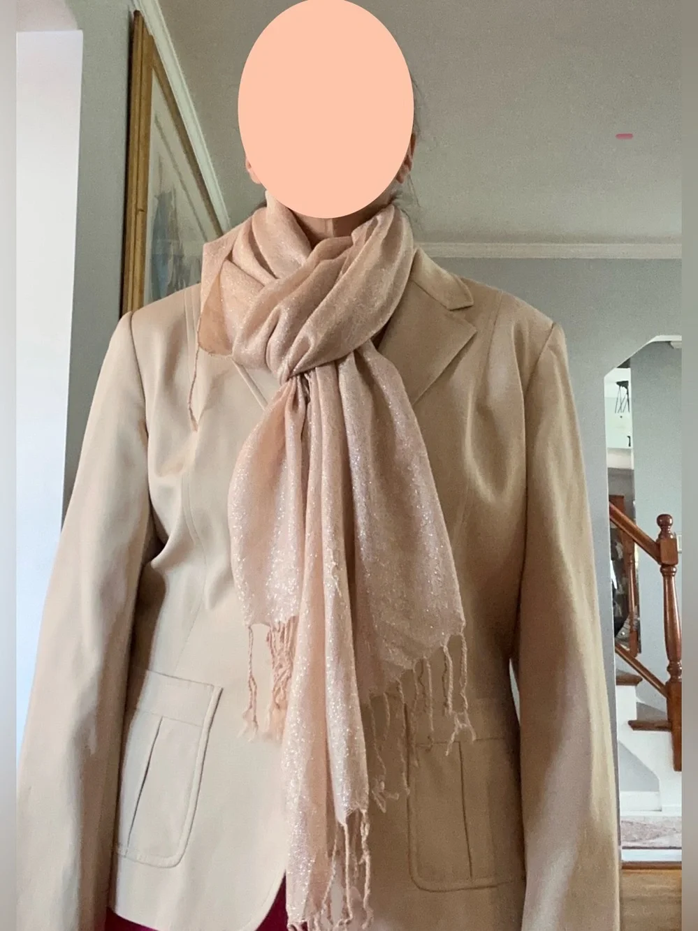 🌺 Elegant Cream Metallic Fringe Hem Scarf
